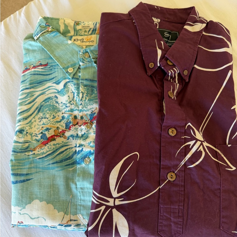 Reyn Spooner Blue and Purple Short Sleeve Shirts